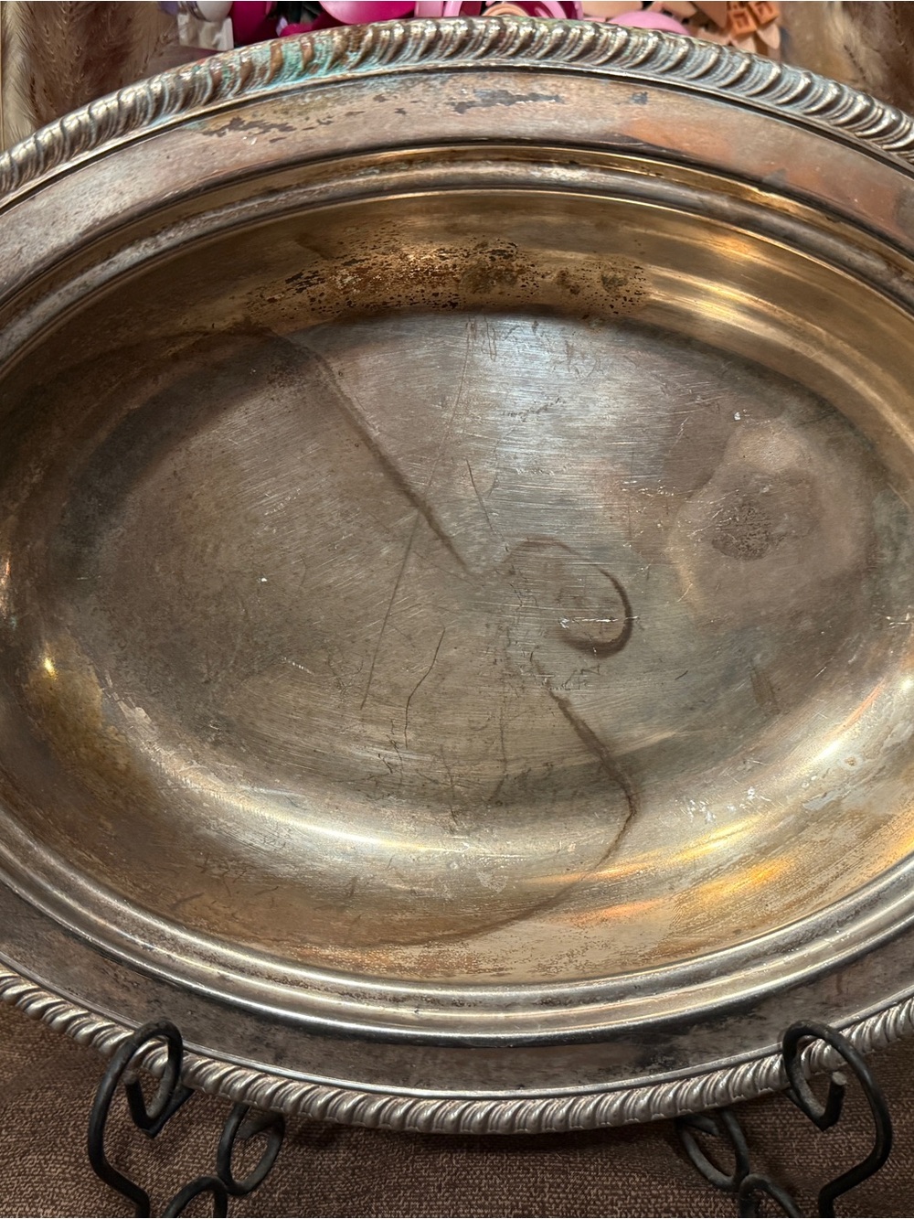 Vintage Silverplate Oval Serving Bowl Rope Border